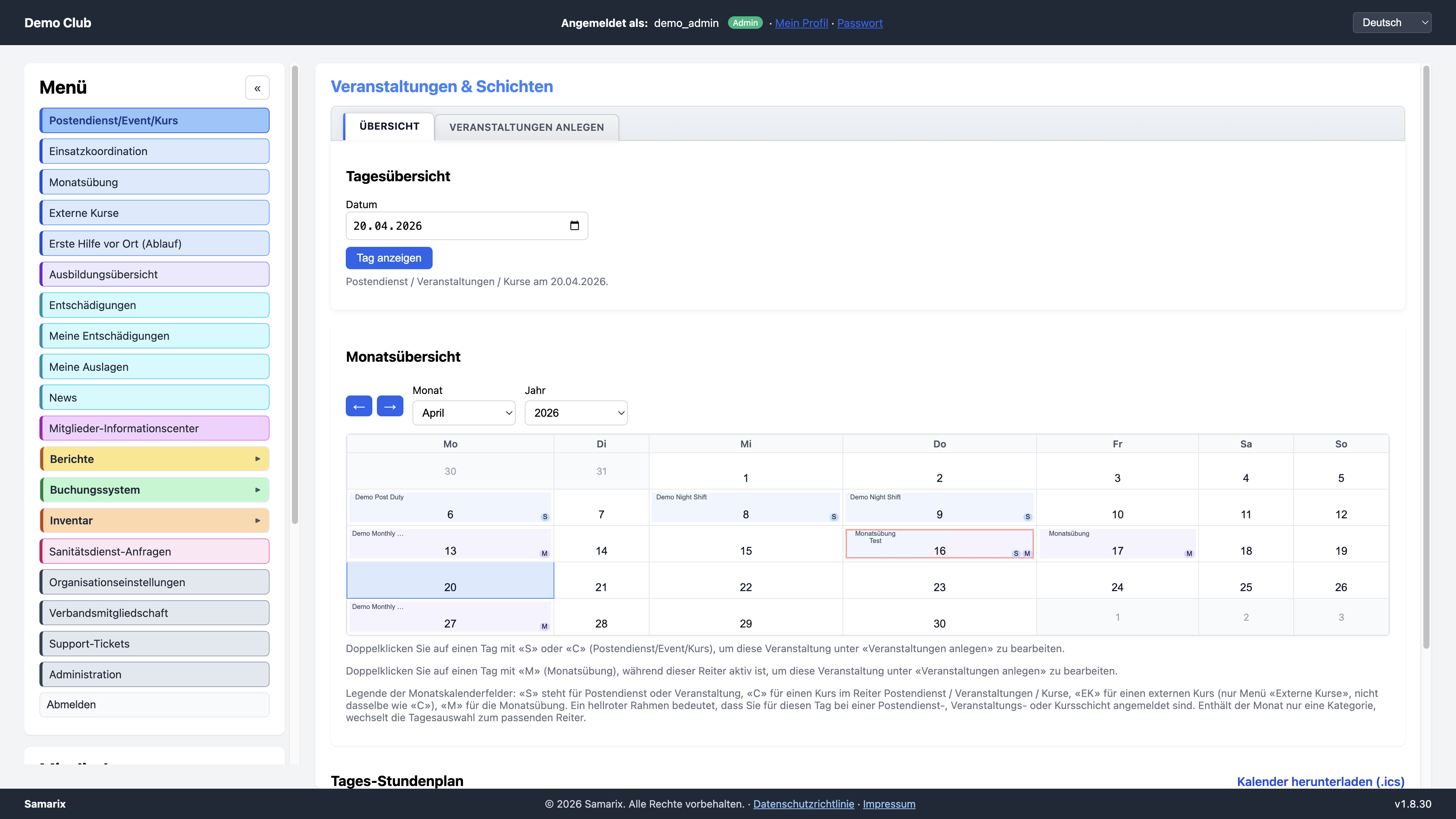 Administratives Dashboard mit Schichtplanung